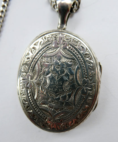 Large Victorian Solid Silver Locket and Thick Chain