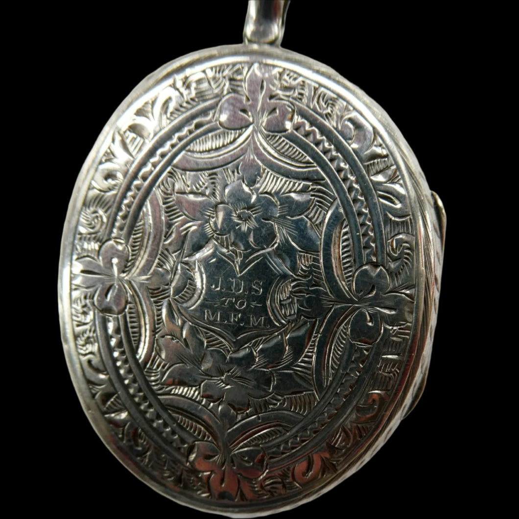 Large Victorian Solid Silver Locket and Thick Chain