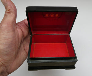 19th Century Russian Lacquer Box with Painted Lid Showing Couple Making Bast Shoes. Folk Art