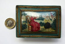 Load image into Gallery viewer, 1830s Continental Trinket Box; with quirky painting on the lid &amp; antique mirror inside
