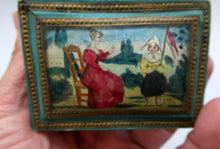 Load image into Gallery viewer, 1830s Continental Trinket Box; with quirky painting on the lid &amp; antique mirror inside
