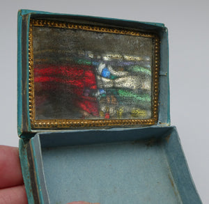 1830s Continental Trinket Box; with quirky painting on the lid & antique mirror inside