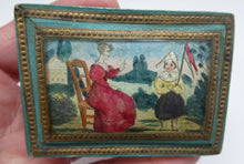 Load image into Gallery viewer, 1830s Continental Trinket Box; with quirky painting on the lid &amp; antique mirror inside
