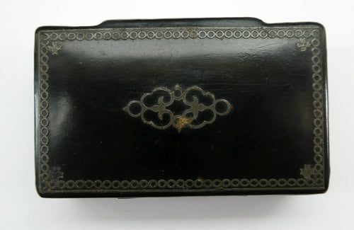 ANTIQUE Victorian Papier Mache Snuff Box with Inlaid Lid