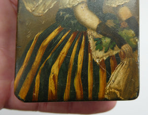 Early 19th Century Antique Snuff Box with Painted Lid Showing a Lady in Fancy Costume