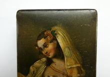 Load image into Gallery viewer, Early 19th Century Antique Snuff Box with Painted Lid Showing a Lady in Fancy Costume
