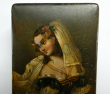 Load image into Gallery viewer, Early 19th Century Antique Snuff Box with Painted Lid Showing a Lady in Fancy Costume
