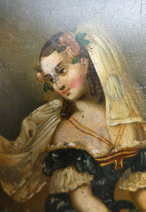 Early 19th Century Antique Snuff Box with Painted Lid Showing a Lady in Fancy Costume