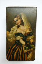 Load image into Gallery viewer, Early 19th Century Antique Snuff Box with Painted Lid Showing a Lady in Fancy Costume
