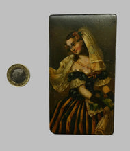 Load image into Gallery viewer, Early 19th Century Antique Snuff Box with Painted Lid Showing a Lady in Fancy Costume
