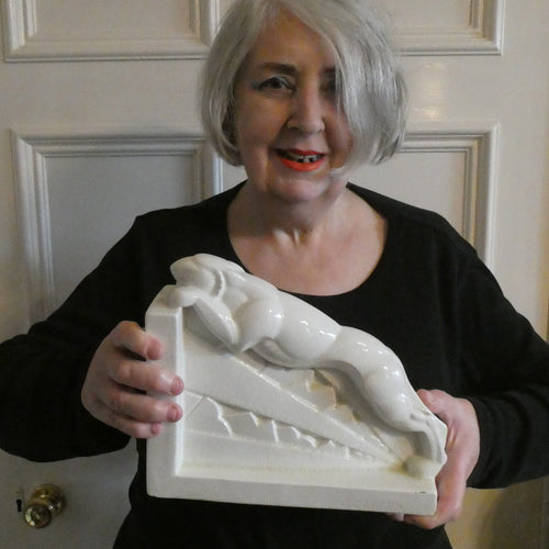 SINGLE 1930s French Art Deco Ceramic PANTHER Bookend. Signed Lemenceau