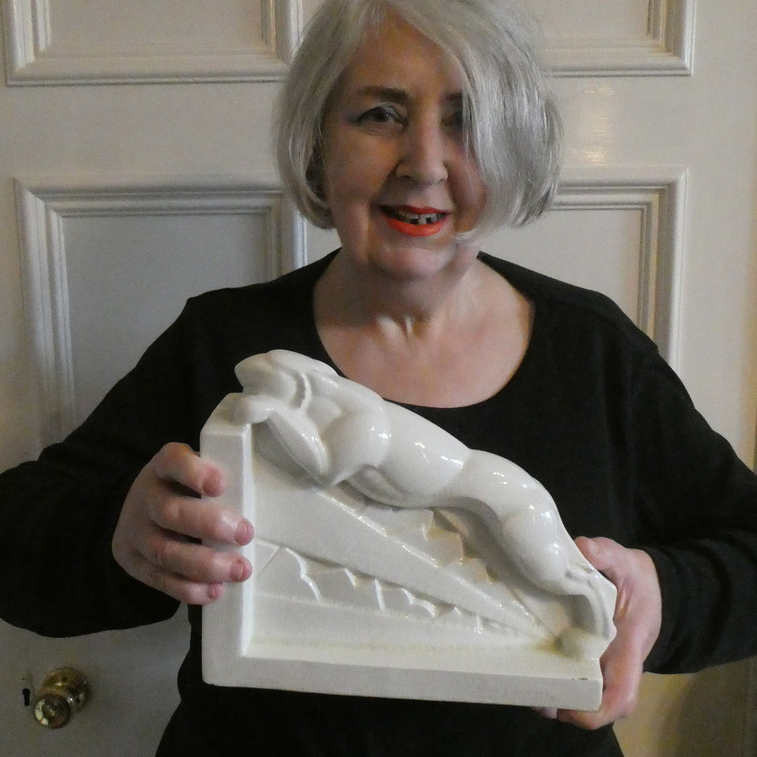 SINGLE 1930s French Art Deco Ceramic PANTHER Bookend. Signed Lemenceau