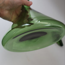 Load image into Gallery viewer, Vintage Hand-Blown EMPOLI Green Glass Bottle Vase / Decanter with Large Flattened Stopper and Hoops on the Neck
