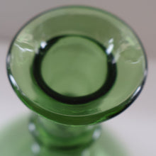 Load image into Gallery viewer, Vintage Hand-Blown EMPOLI Green Glass Bottle Vase / Decanter with Large Flattened Stopper and Hoops on the Neck
