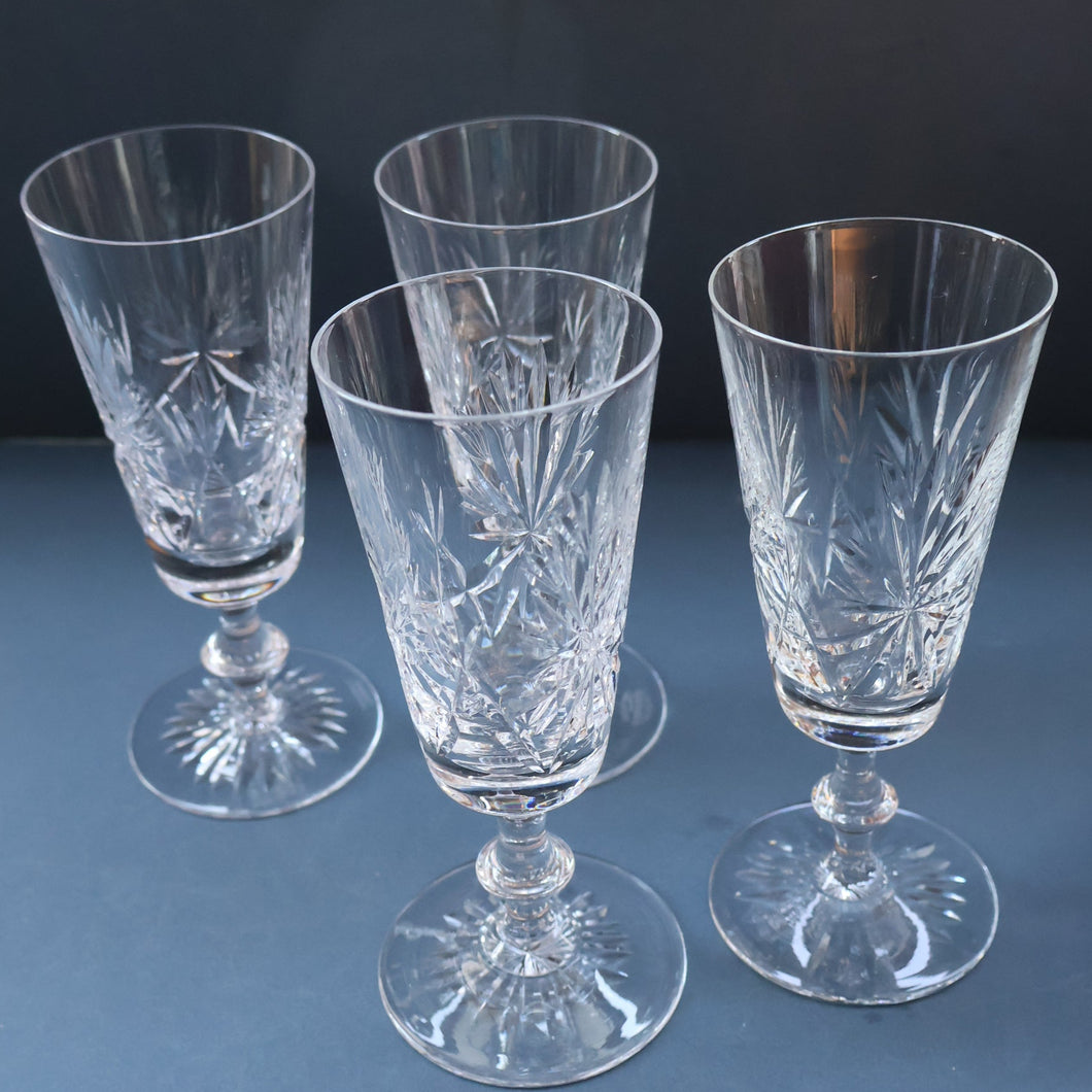FOUR Vintage 1960s Edinburgh Crystal CHAMPAGNE Flute Glasses. Star of Edinburgh 6 1/4 inches