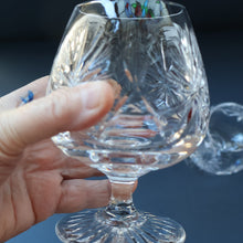 Load image into Gallery viewer, PAIR OF Vintage Edinburgh Crystal LARGE Brandy Glasses.  STAR OF EDINBURGH Pattern. 5 inches
