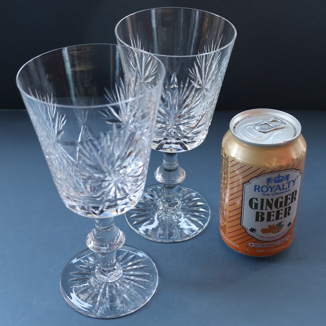 PAIR OF Vintage Edinburgh Crystal LARGE Water (or Red Wine) Goblet.  STAR OF EDINBURGH Pattern. 7 1/4 inches