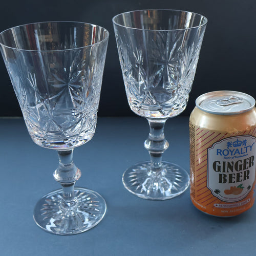 PAIR OF Vintage Edinburgh Crystal LARGE Water (or Red Wine) Goblet.  STAR OF EDINBURGH Pattern. 7 1/4 inches