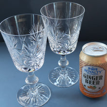 Load image into Gallery viewer, PAIR OF Vintage Edinburgh Crystal LARGE Water (or Red Wine) Goblet.  STAR OF EDINBURGH Pattern. 7 1/4 inches
