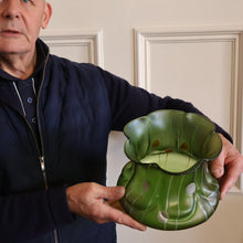 Load image into Gallery viewer, LARGE Bohemian Glass KRALIK Vase with Striefen and Flecken Decoration, c 1899
