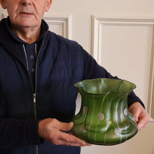 Load image into Gallery viewer, LARGE Bohemian Glass KRALIK Vase with Striefen and Flecken Decoration, c 1899
