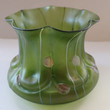 Load image into Gallery viewer, LARGE Bohemian Glass KRALIK Vase with Striefen and Flecken Decoration, c 1899
