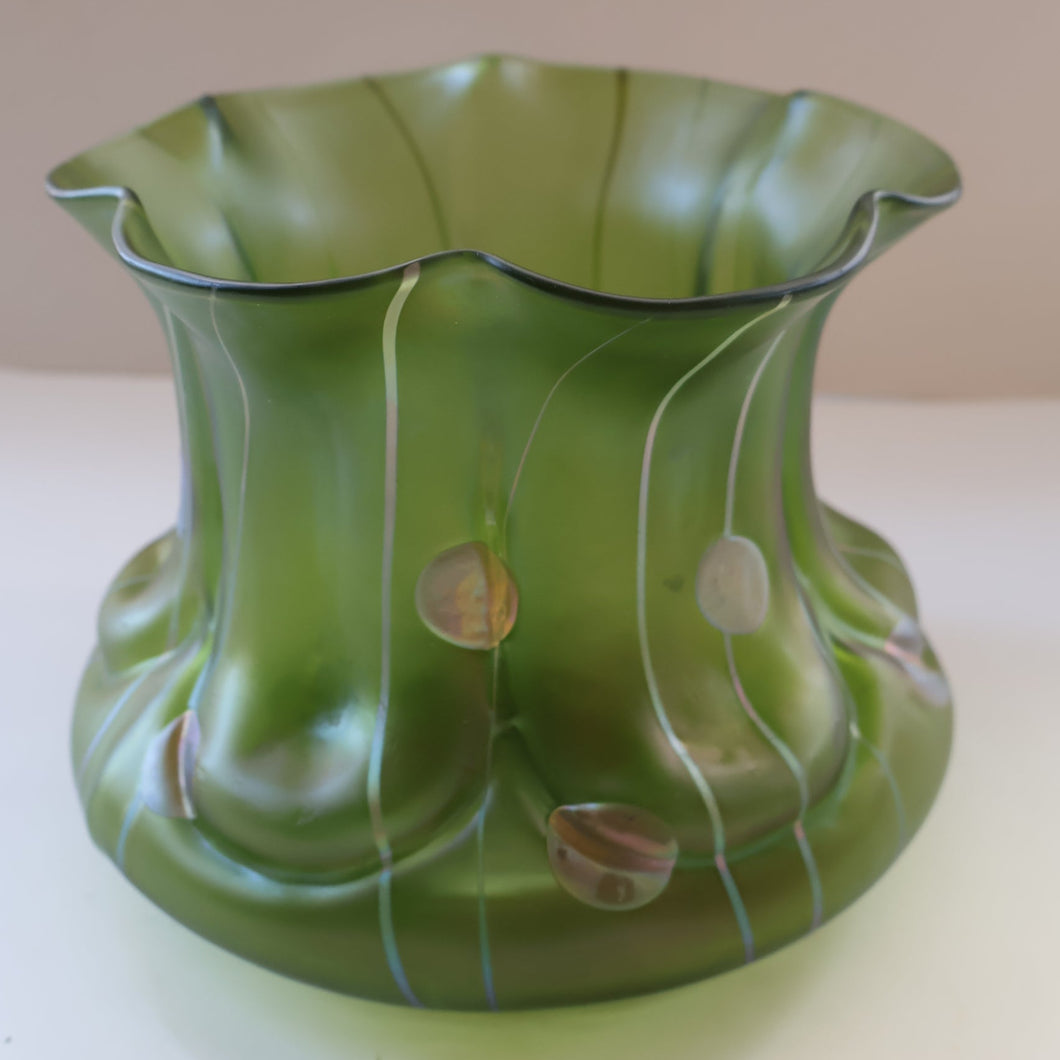 LARGE Bohemian Glass KRALIK Vase with Striefen and Flecken Decoration, c 1899