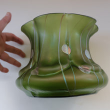 Load image into Gallery viewer, LARGE Bohemian Glass KRALIK Vase with Striefen and Flecken Decoration, c 1899
