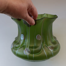 Load image into Gallery viewer, LARGE Bohemian Glass KRALIK Vase with Striefen and Flecken Decoration, c 1899
