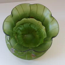 Load image into Gallery viewer, LARGE Bohemian Glass KRALIK Vase with Striefen and Flecken Decoration, c 1899
