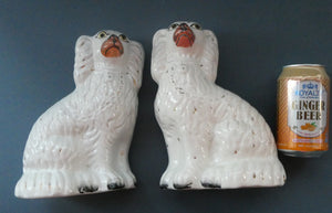 Staffordshire Dogs Chimney Spaniels / Wally Dugs. 8 1/2 inches. ANTIQUE PAIR with painted yellow eyes; c1880