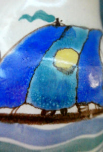 Vintage HONITON POTTERY Stoneware Jug with Hand Painted Viking Galleon Design on Each Side