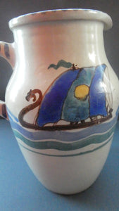 Vintage HONITON POTTERY Stoneware Jug with Hand Painted Viking Galleon Design on Each Side