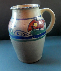 Vintage HONITON POTTERY Stoneware Jug with Hand Painted Viking Galleon Design Around the Top