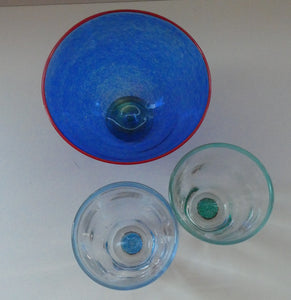 SCANDINAVIAN Art Glass: Large Blue Bowl by Helena Gibson & Two Smaller Ones by Abel Sawe