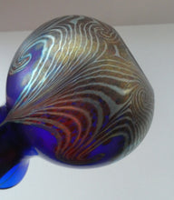 Load image into Gallery viewer, Vintage 1980s OKRA Style Cobalt Blue Glass Vase with Metallic and Red Lustre Swirls
