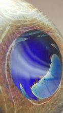 Load image into Gallery viewer, Vintage 1980s OKRA Style Cobalt Blue Glass Vase with Metallic and Red Lustre Swirls
