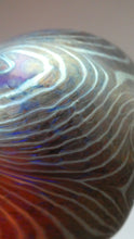 Load image into Gallery viewer, Vintage 1980s OKRA Style Cobalt Blue Glass Vase with Metallic and Red Lustre Swirls
