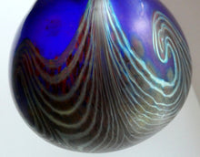 Load image into Gallery viewer, Vintage 1980s OKRA Style Cobalt Blue Glass Vase with Metallic and Red Lustre Swirls
