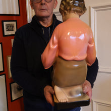 Load image into Gallery viewer, Vintage 1930s Plaster Figurine of a Kneeling Boy with Display Tray. Interesting Shop Window Display Item
