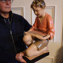 Load image into Gallery viewer, Vintage 1930s Plaster Figurine of a Kneeling Boy with Display Tray. Interesting Shop Window Display Item
