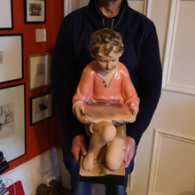 Load image into Gallery viewer, Vintage 1930s Plaster Figurine of a Kneeling Boy with Display Tray. Interesting Shop Window Display Item
