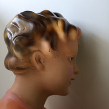 Load image into Gallery viewer, Vintage 1930s Plaster Figurine of a Kneeling Boy with Display Tray. Interesting Shop Window Display Item
