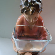 Load image into Gallery viewer, Vintage 1930s Plaster Figurine of a Kneeling Boy with Display Tray. Interesting Shop Window Display Item
