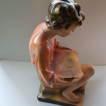 Load image into Gallery viewer, Vintage 1930s Plaster Figurine of a Kneeling Boy with Display Tray. Interesting Shop Window Display Item
