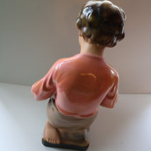 Load image into Gallery viewer, Vintage 1930s Plaster Figurine of a Kneeling Boy with Display Tray. Interesting Shop Window Display Item
