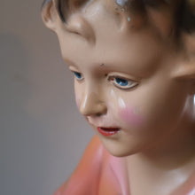 Load image into Gallery viewer, Vintage 1930s Plaster Figurine of a Kneeling Boy with Display Tray. Interesting Shop Window Display Item
