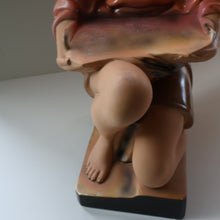Load image into Gallery viewer, Vintage 1930s Plaster Figurine of a Kneeling Boy with Display Tray. Interesting Shop Window Display Item

