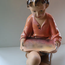 Load image into Gallery viewer, Vintage 1930s Plaster Figurine of a Kneeling Boy with Display Tray. Interesting Shop Window Display Item
