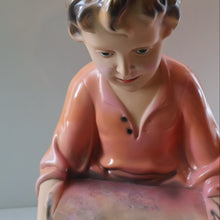 Load image into Gallery viewer, Vintage 1930s Plaster Figurine of a Kneeling Boy with Display Tray. Interesting Shop Window Display Item
